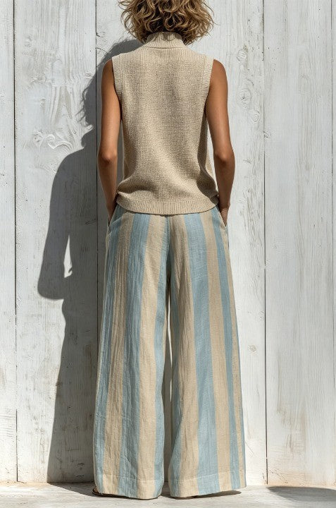 Sarah | Casual Sleeveless Top and Striped Trousers Set