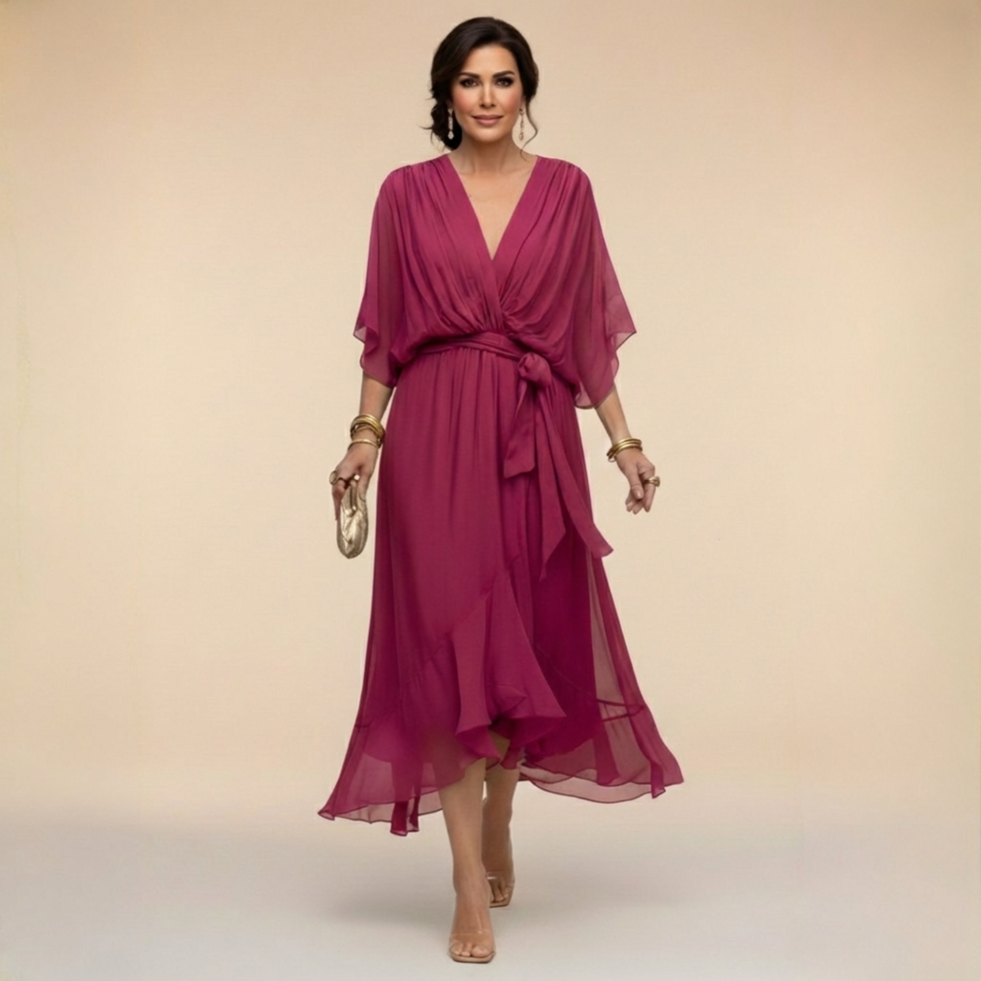 ELVENA™ | V-Neck Midi Dress