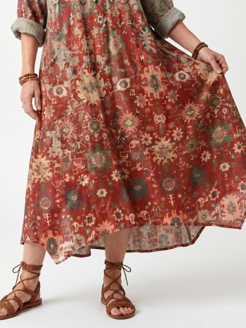 Jasmine | Mixed Pattern Relaxed Pocket Midi Dress