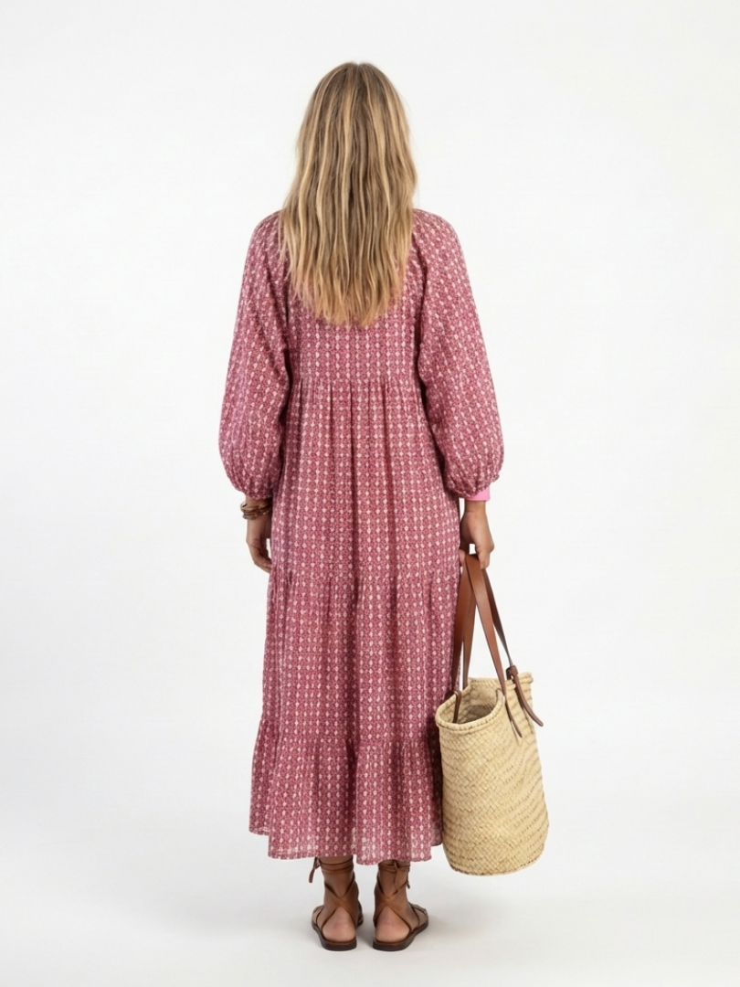 Celeste | Geometric Print Long Sleeve Midi Dress