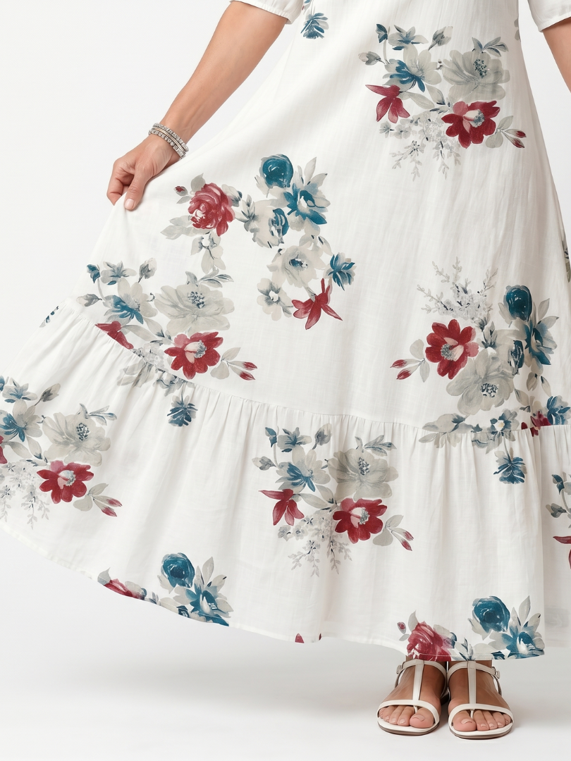 Isla | Scattered Floral Tassel Tie Midi Dress