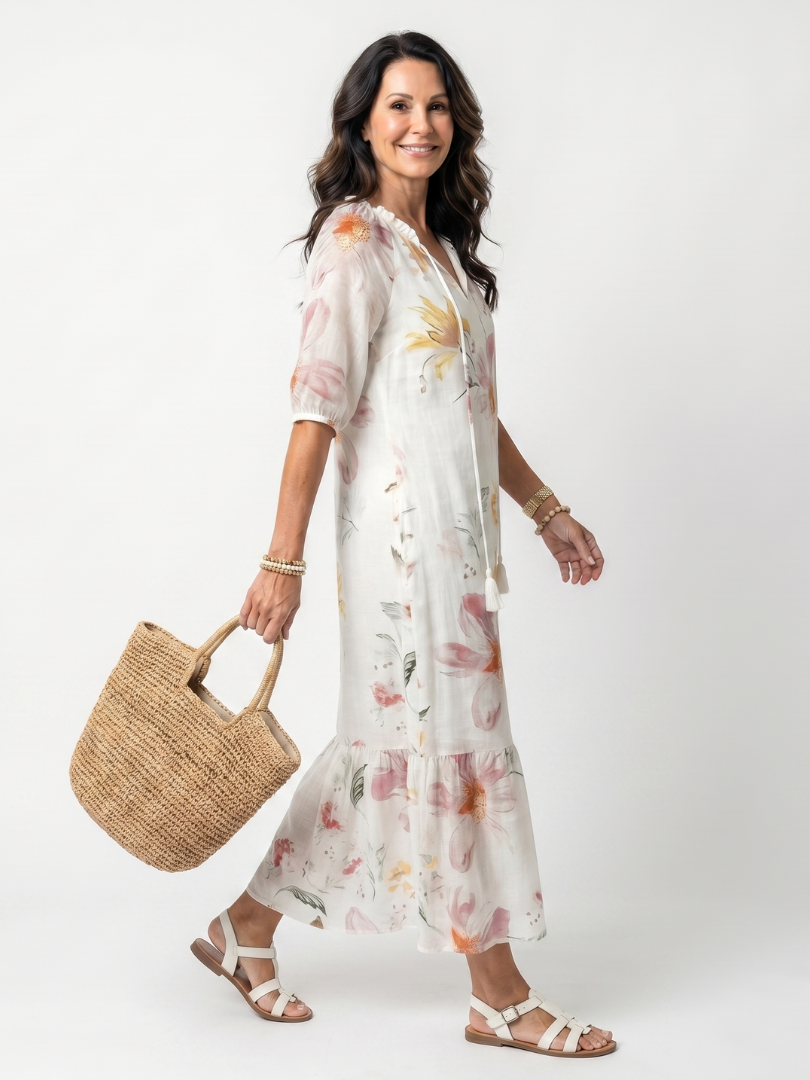 Lila | Soft Floral Tiered Tassel Midi Dress