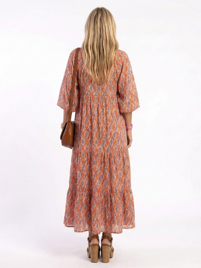 Sienna | Geometric Print V Neck Tiered Midi Dress