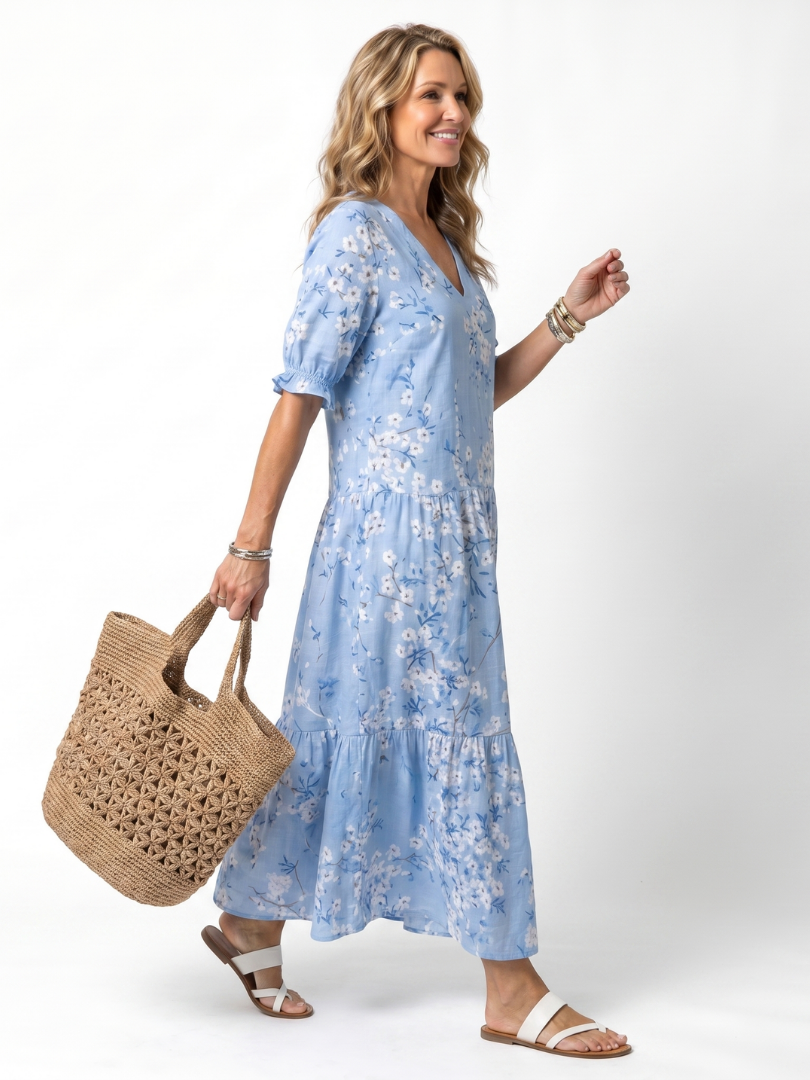 Celeste | Floral Print Tassel Tie Midi Dress