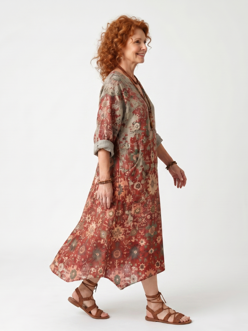 Jasmine | Mixed Pattern Relaxed Pocket Midi Dress