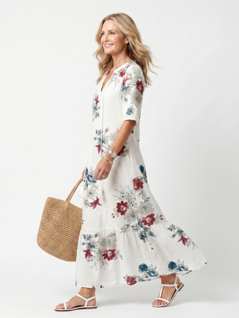 Isla | Scattered Floral Tassel Tie Midi Dress