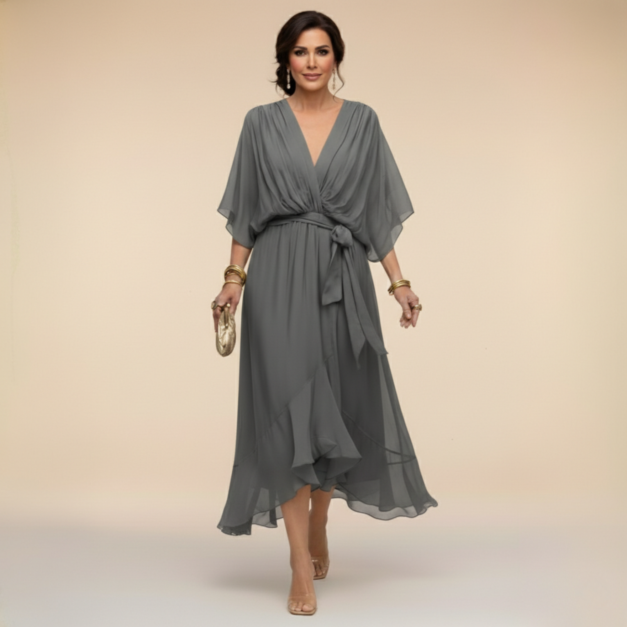 ELVENA™ | V-Neck Midi Dress