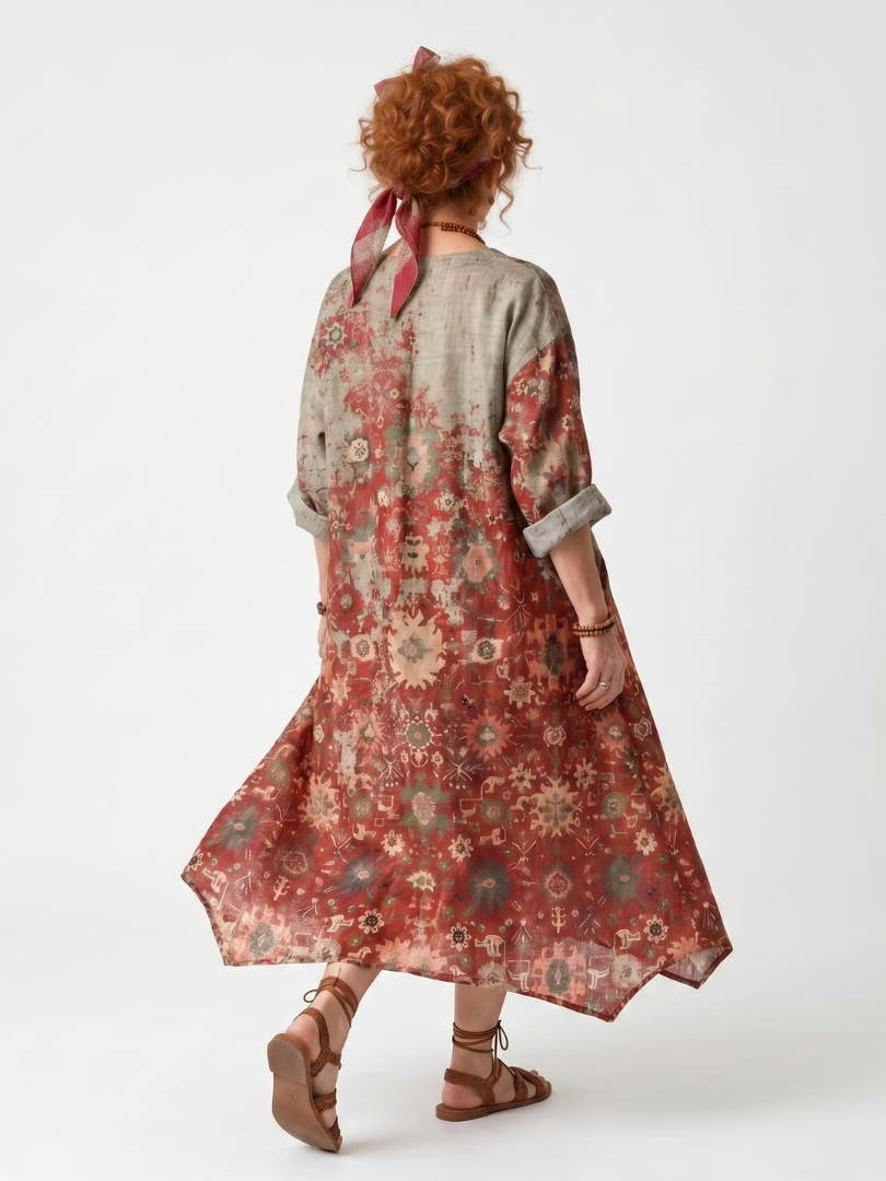 Jasmine | Mixed Pattern Relaxed Pocket Midi Dress