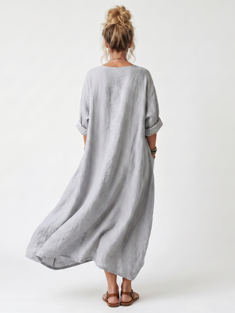 Liana | Contrast Panel Embroidered Oversized Pocket Midi Dress