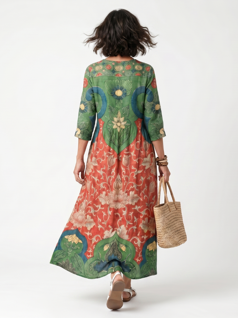 Camille | Mixed Print V Neck Pocket Midi Dress