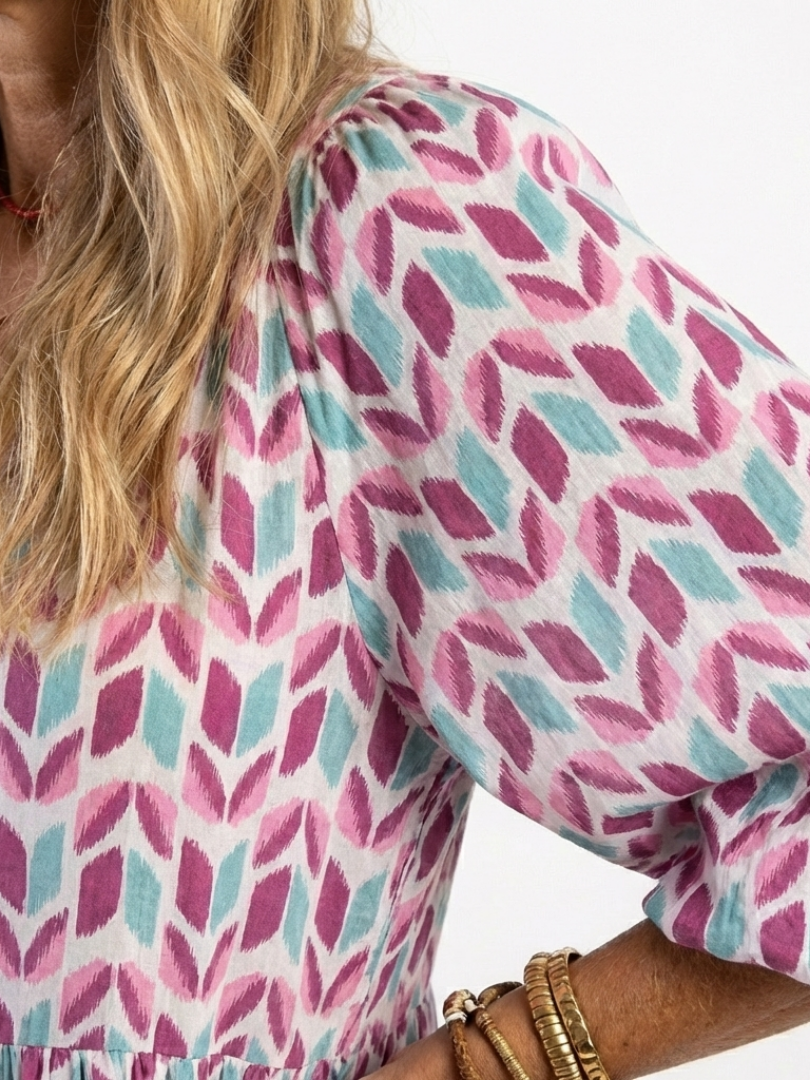 Zara | Geometric Print Long Sleeve Tiered Midi Dress