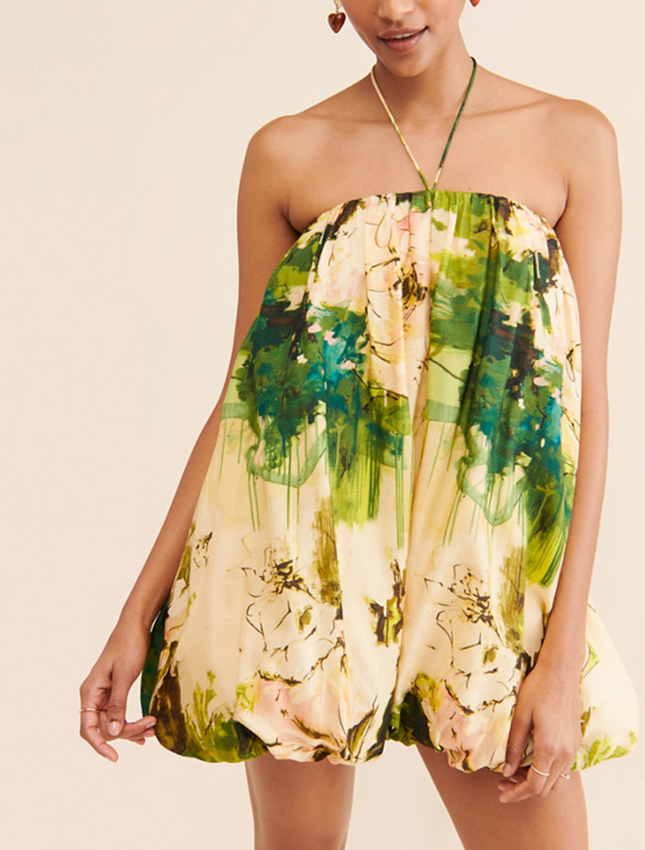 Mini Halter Dress in Green with Bubbles
