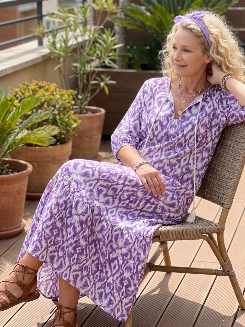 Isabella | Printed Tassel Tie Midi Dress