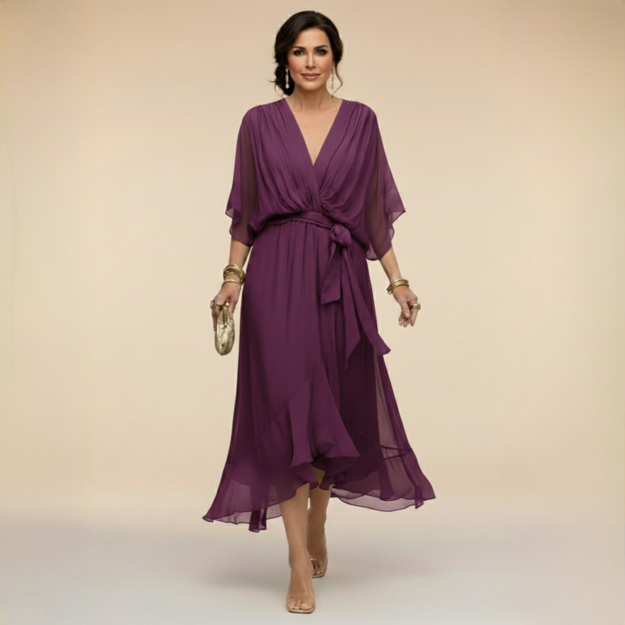 ELVENA™ | V-Neck Midi Dress