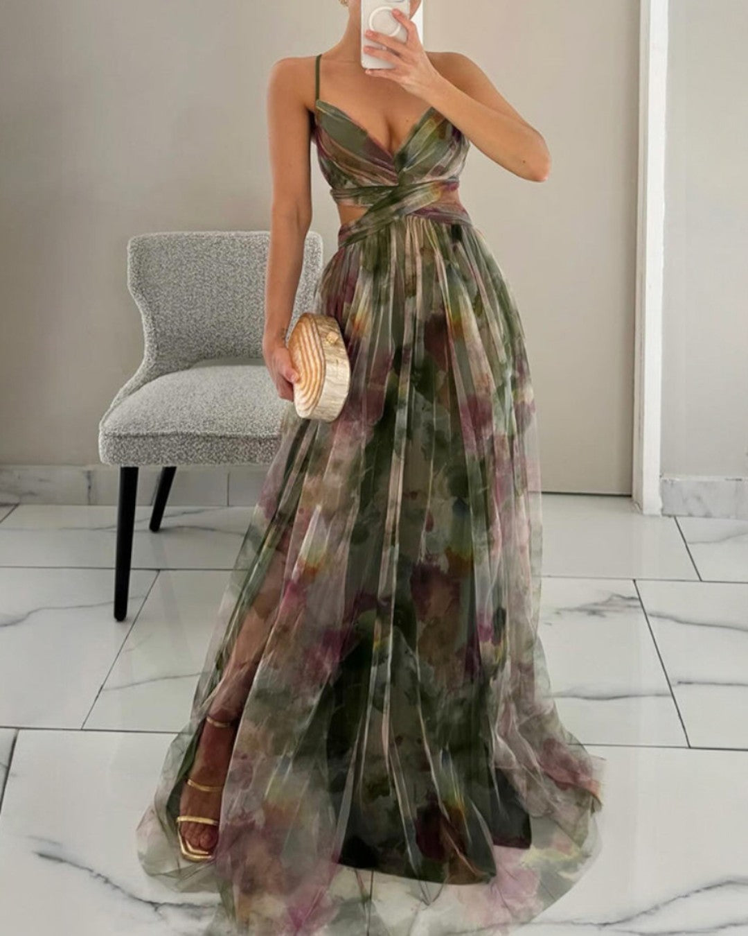 ELVENA™ | Watercolor Chiffon Maxi Dress
