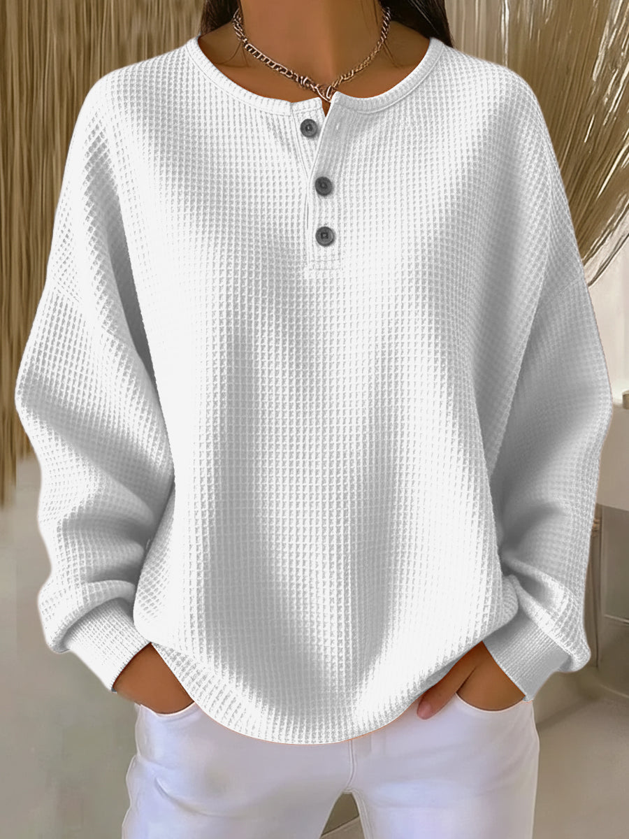 Nell | Cozy Waffle Henley Sweatshirt