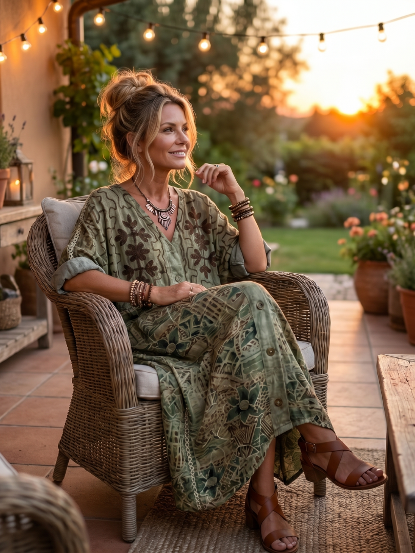 Mira | Button Front Embroidered Oversized Pocket Midi Dress