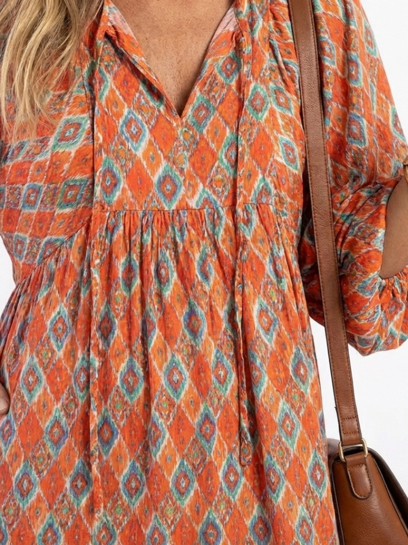 Sienna | Geometric Print V Neck Tiered Midi Dress