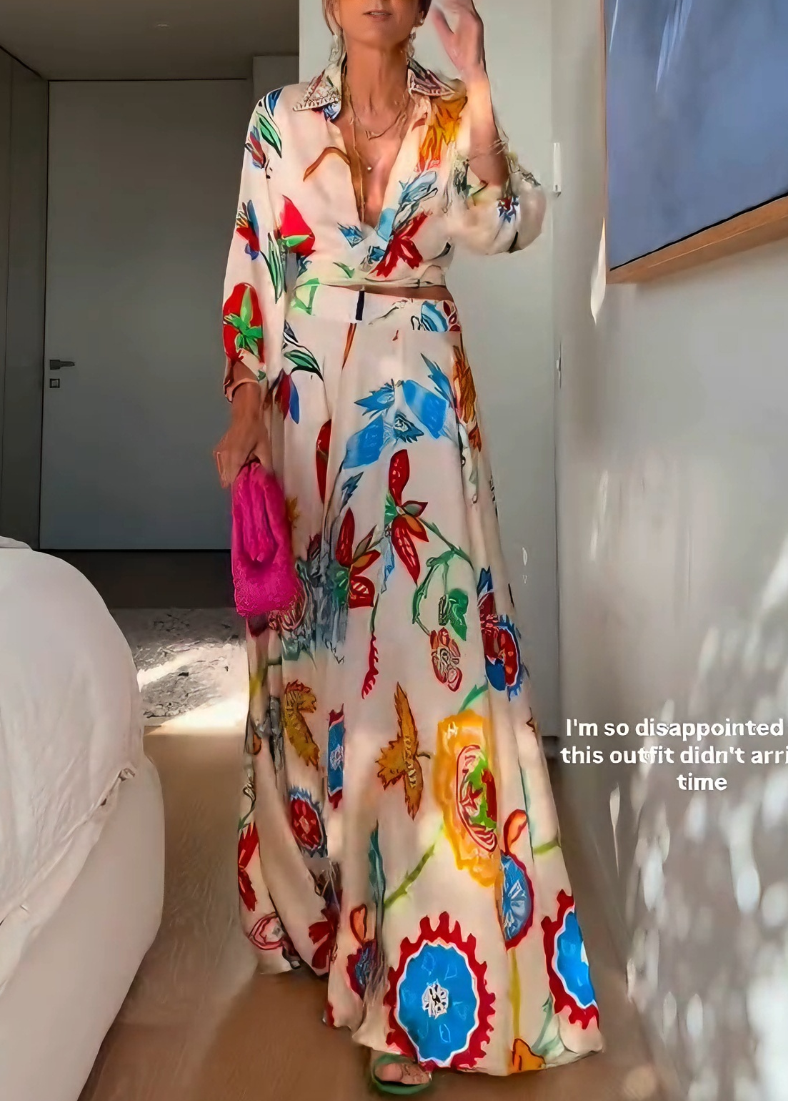 Rose | Tropical Floral Waist Tie Shirt & Maxi Skirt Set