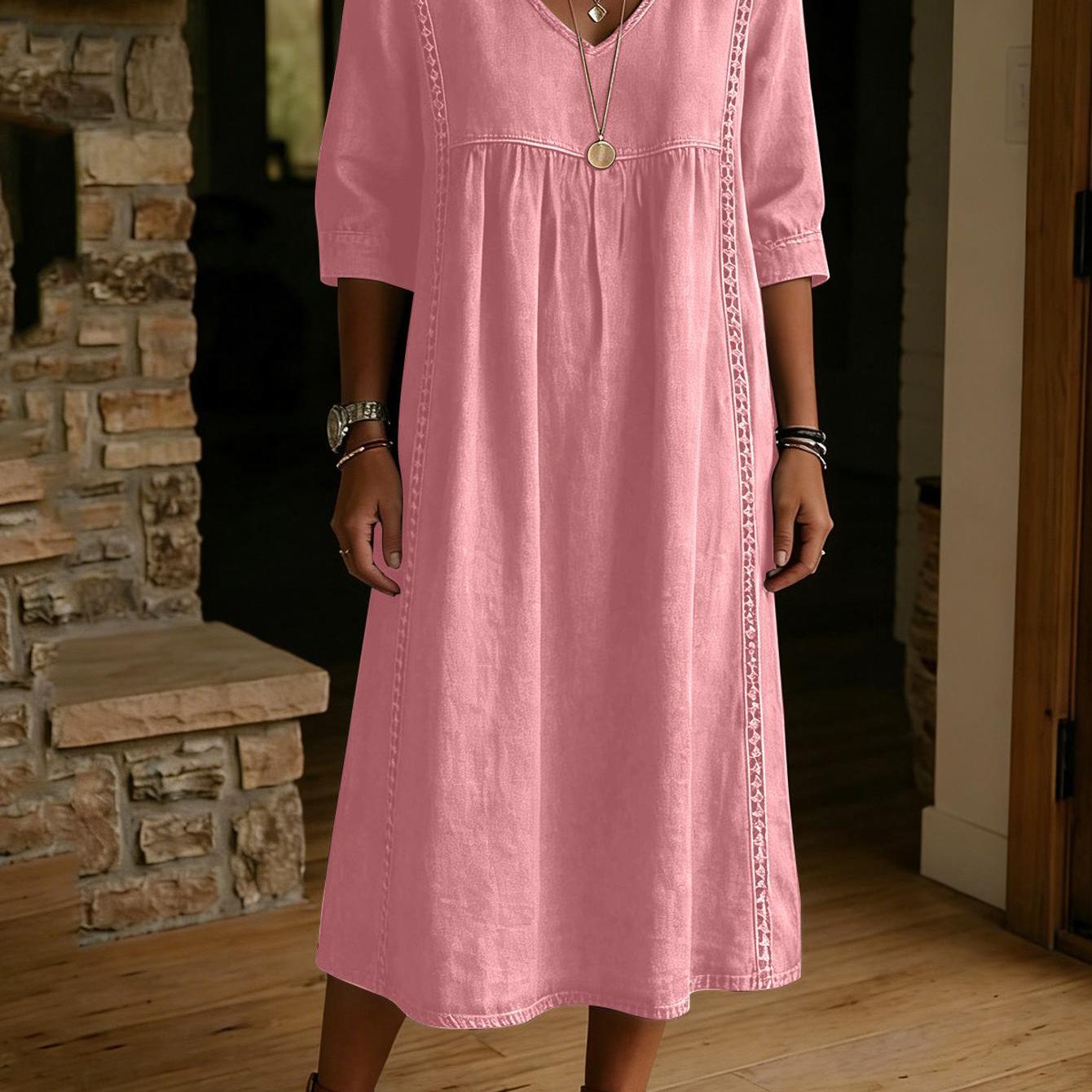 Adeline | Linen Blend V-Neck midi dress