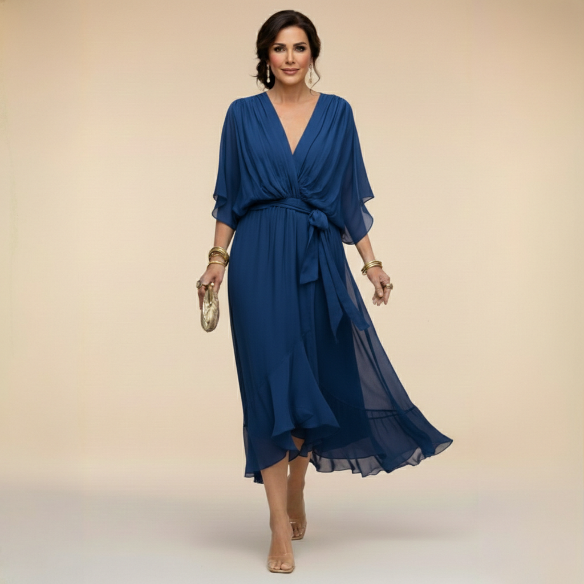 ELVENA™ | V-Neck Midi Dress