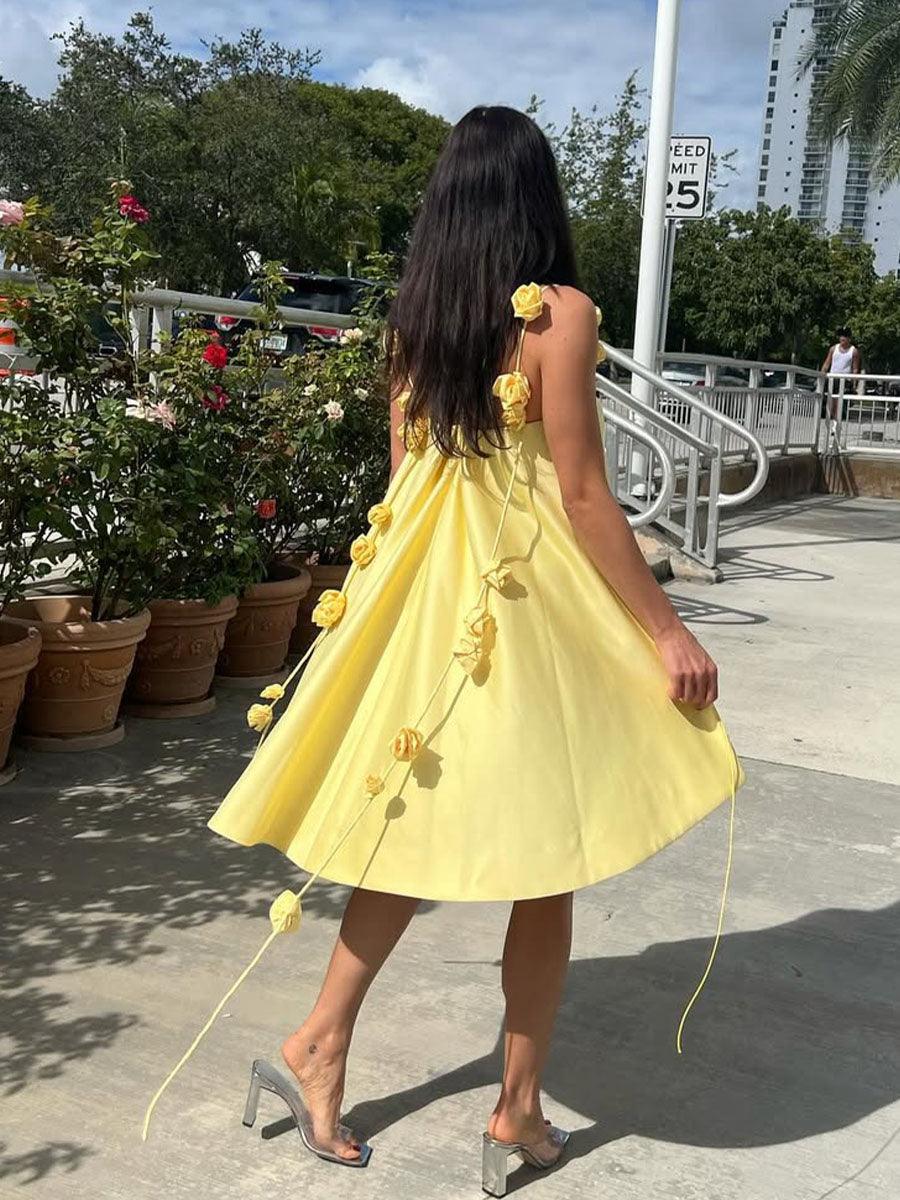 Chic loose mini dress with floral straps