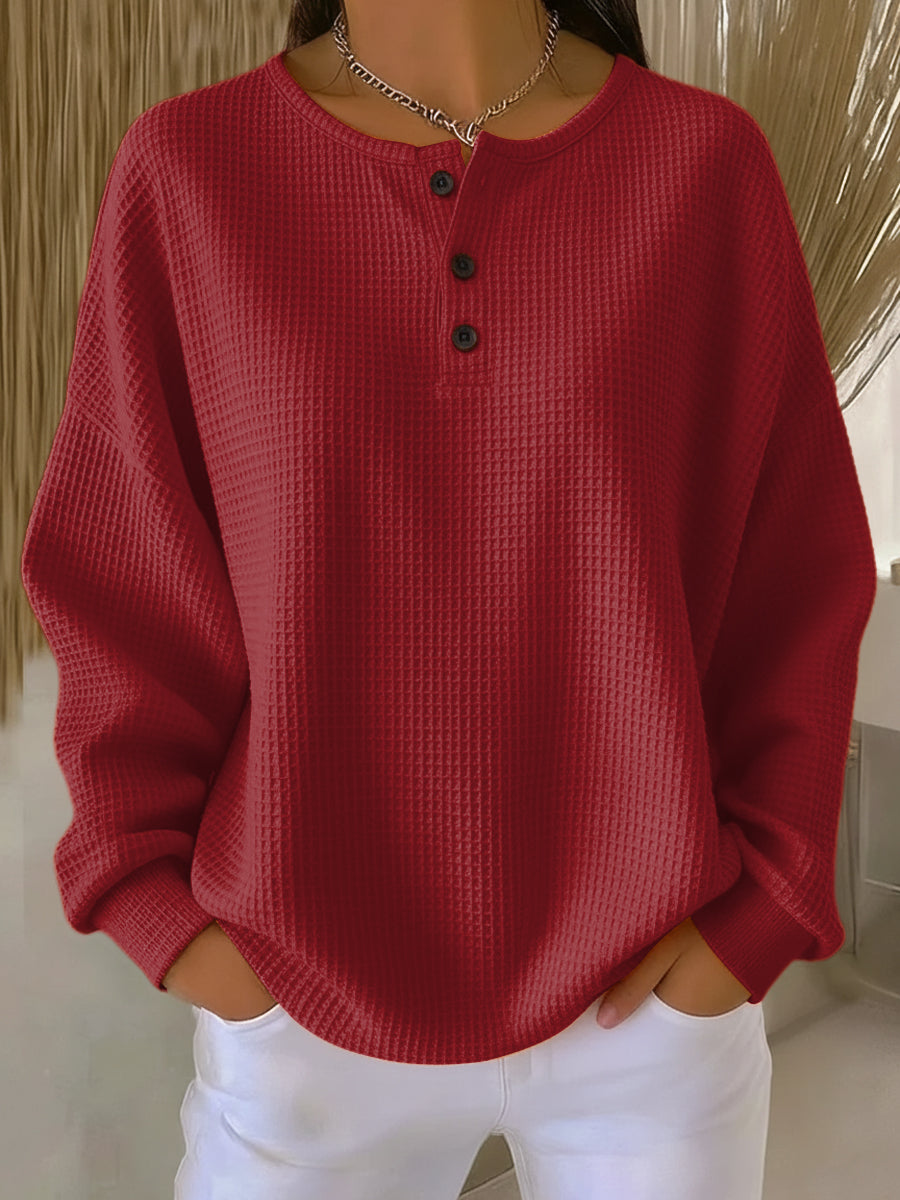 Nell | Cozy Waffle Henley Sweatshirt
