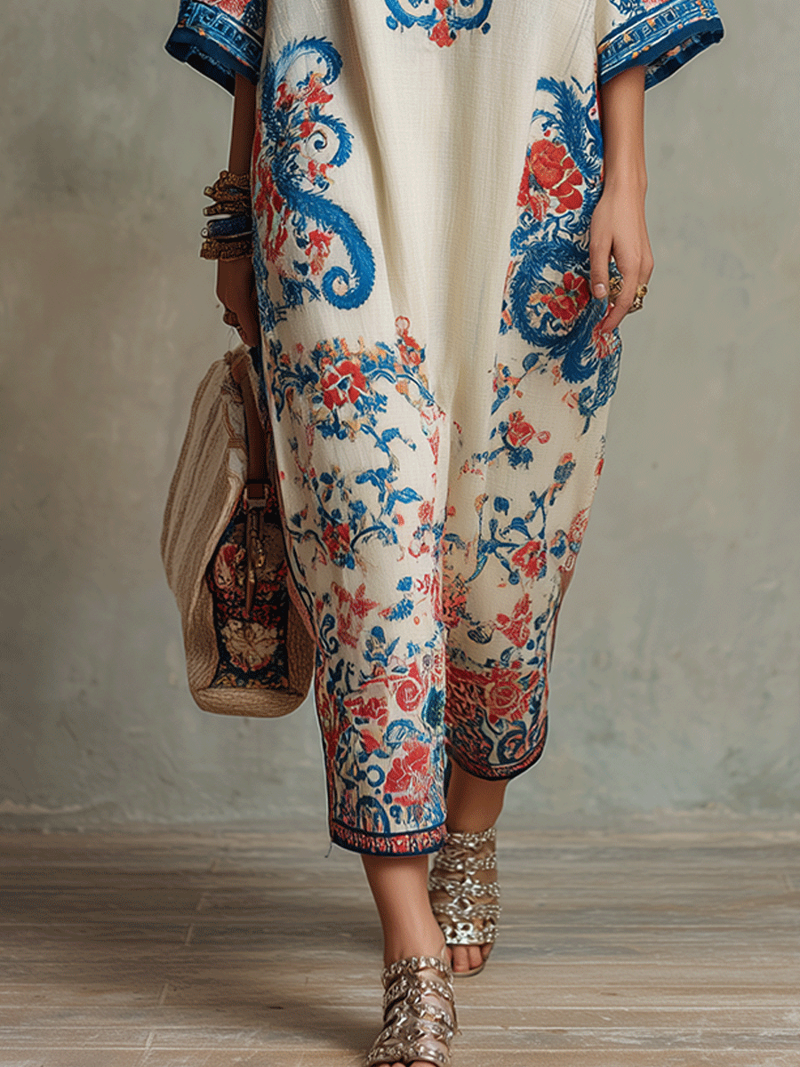 Ava | Floral Paisley Kaftan Midi Dress