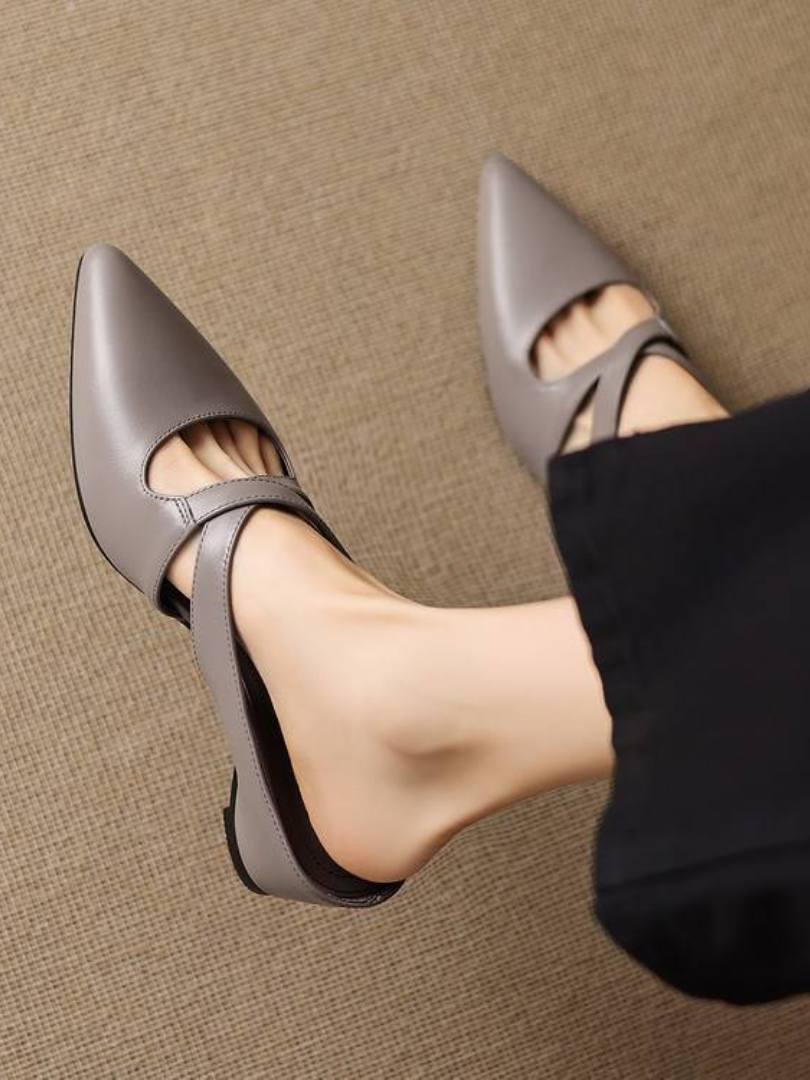 Selva Genuine Leather Cross-Strap Pointed Mules