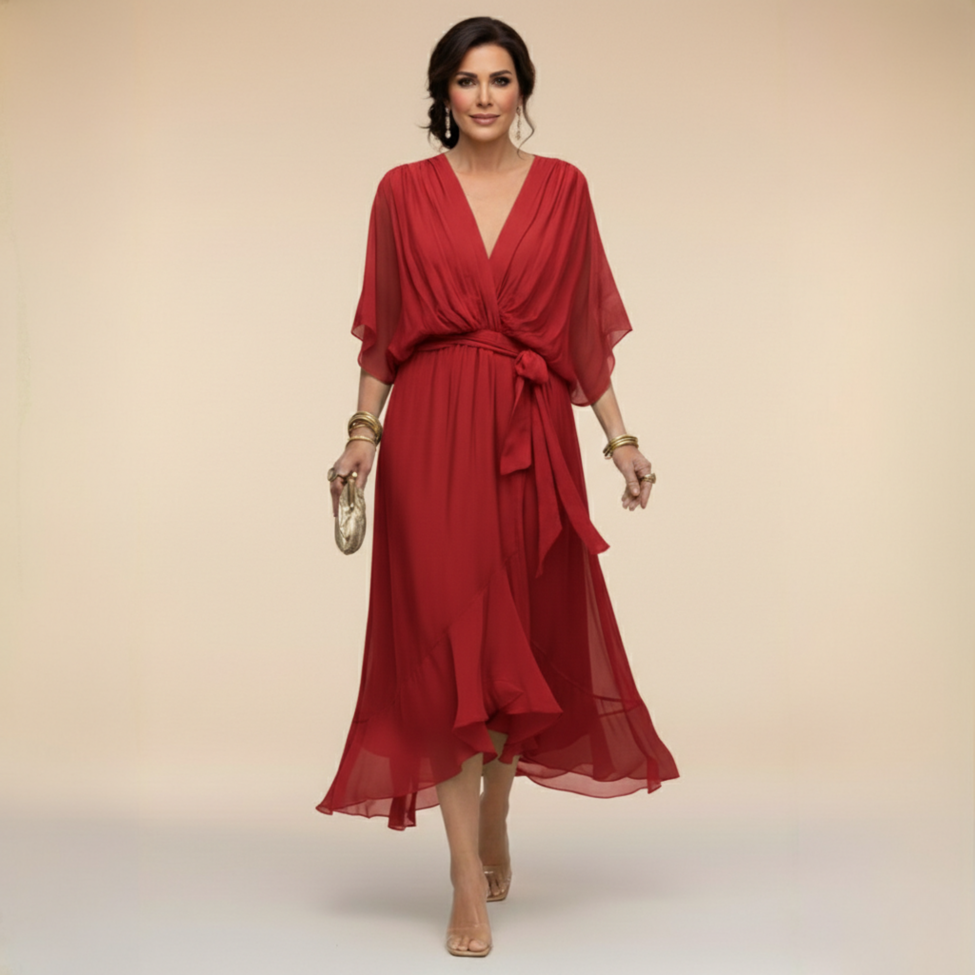 ELVENA™ | V-Neck Midi Dress