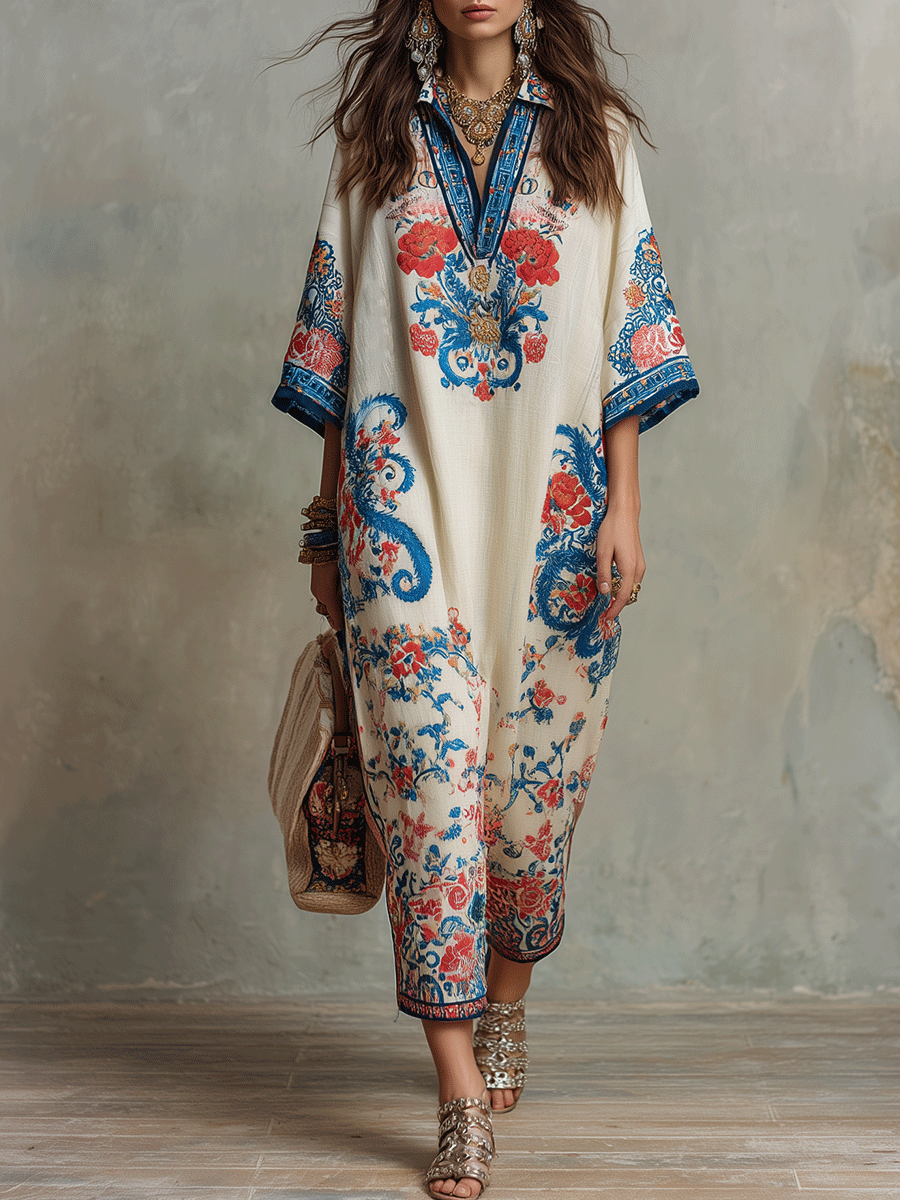 Ava | Floral Paisley Kaftan Midi Dress