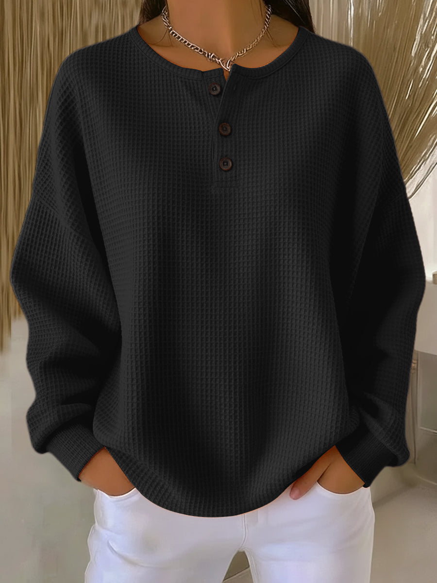 Nell | Cozy Waffle Henley Sweatshirt