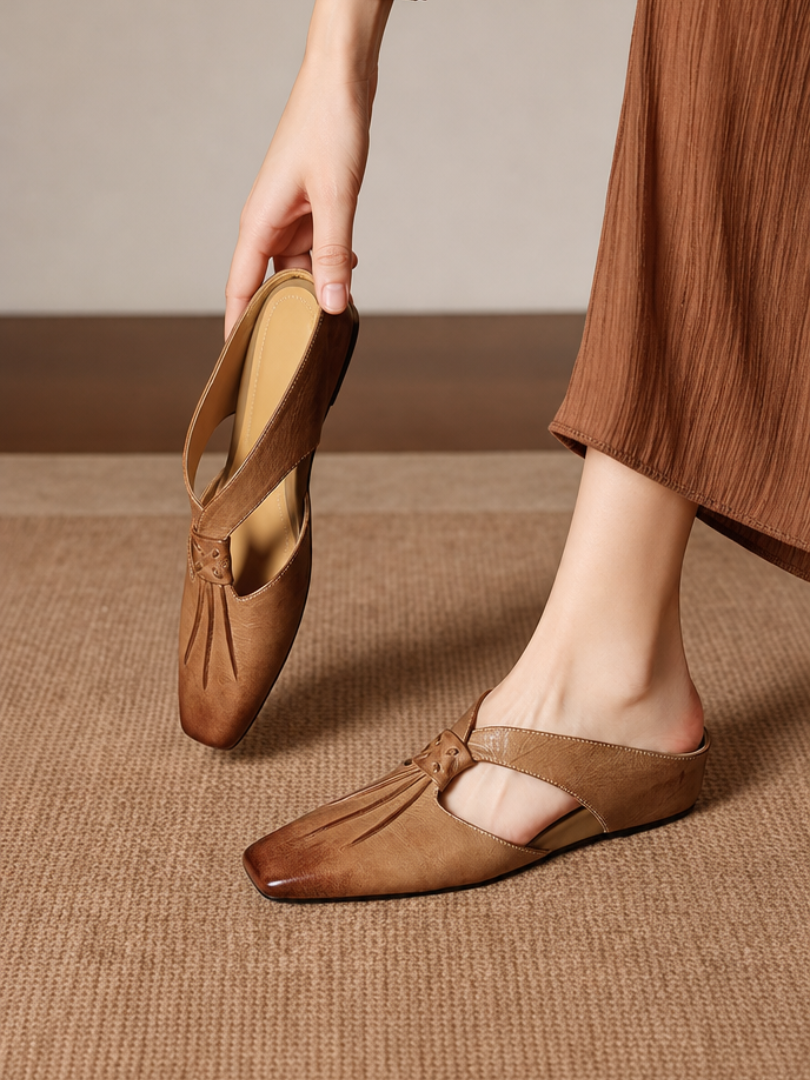 Olene Square-Toe Genuine Leather Mules