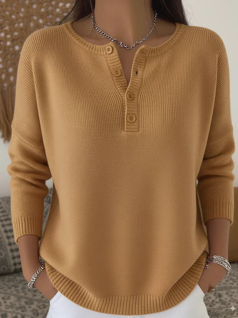 Helena™ | Henley Button-Up Knit Sweater