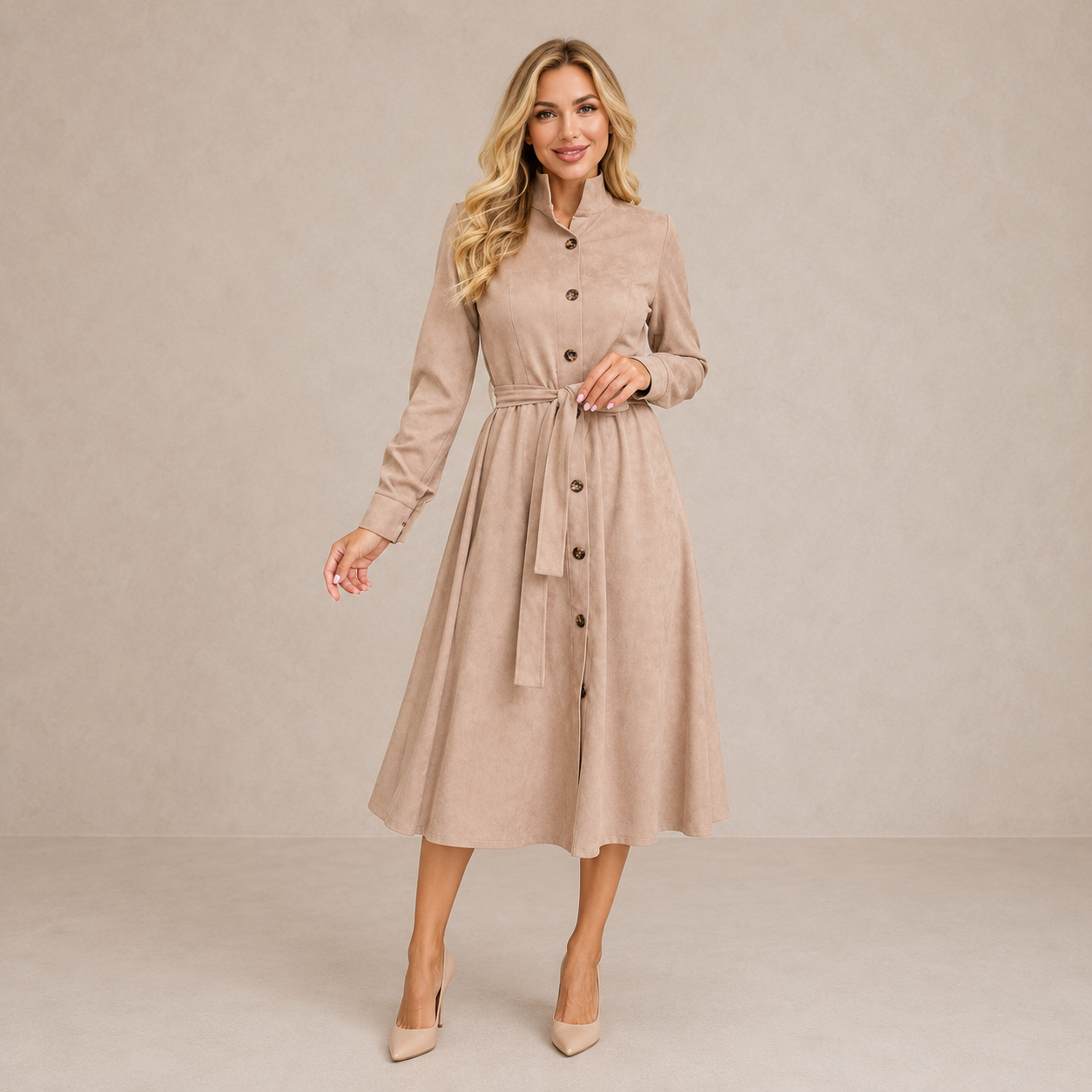 ELVENA™ | Belted Button Midi Dress