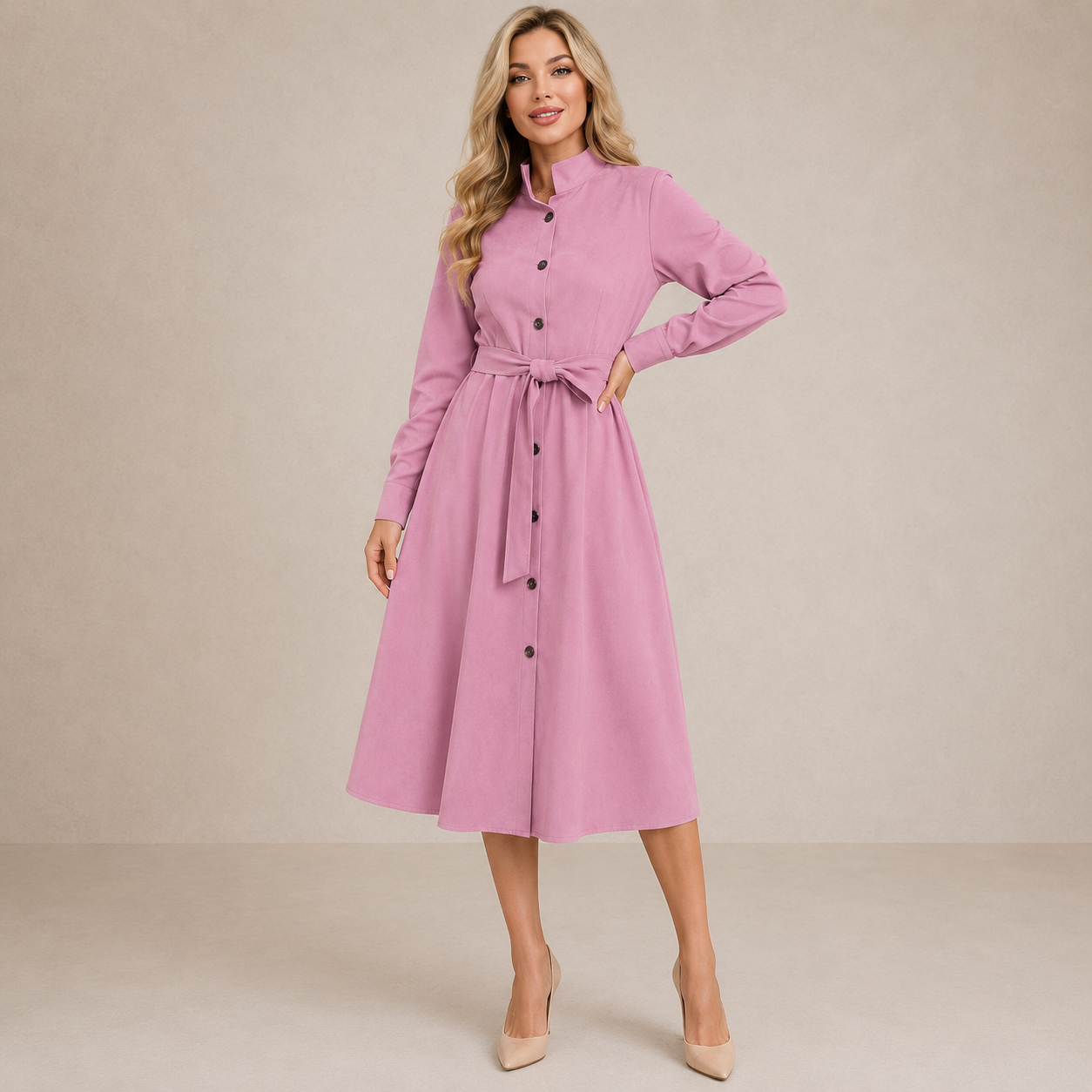 ELVENA™ | Belted Button Midi Dress