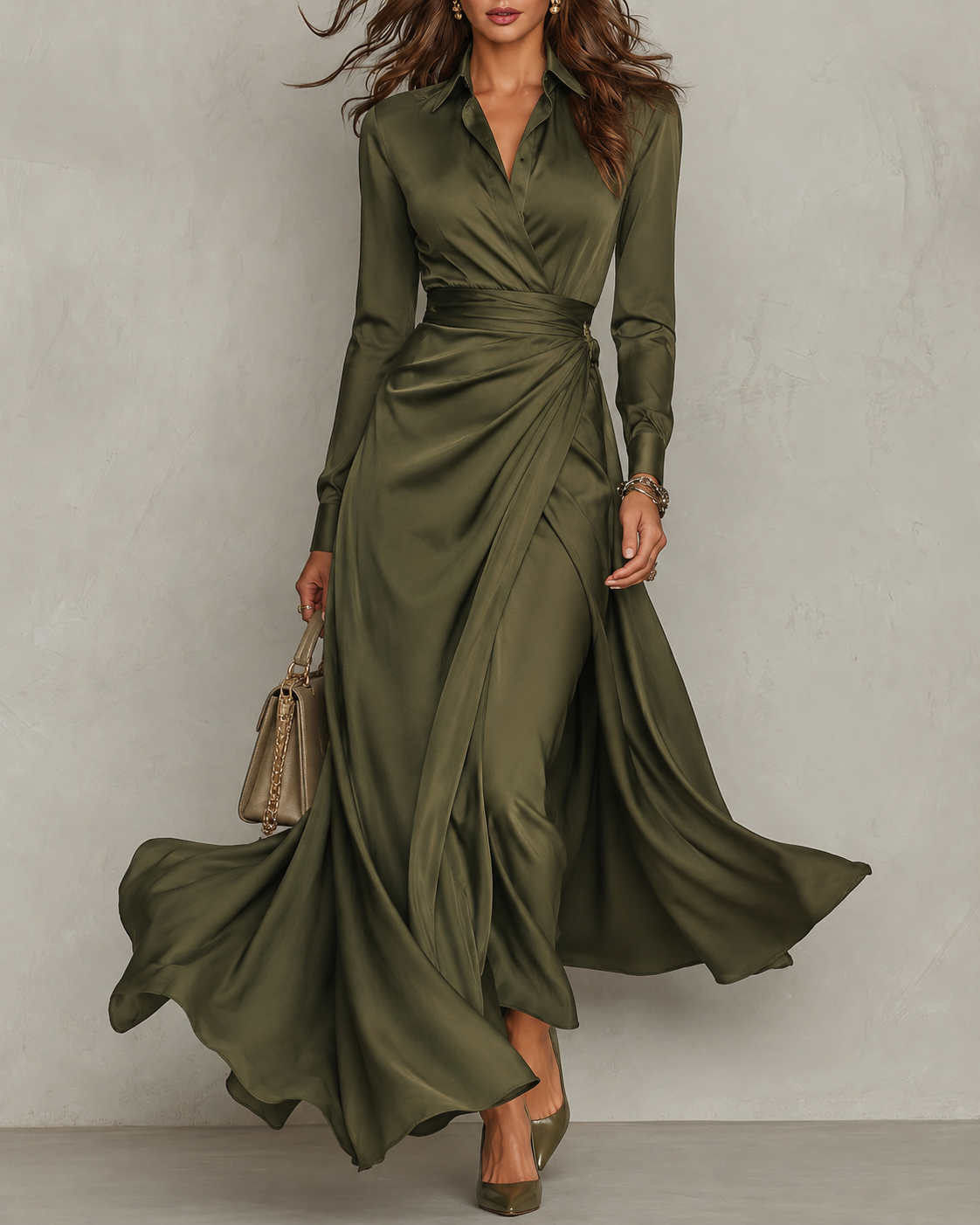ELVENA™ | Green Wrap Maxi Dress