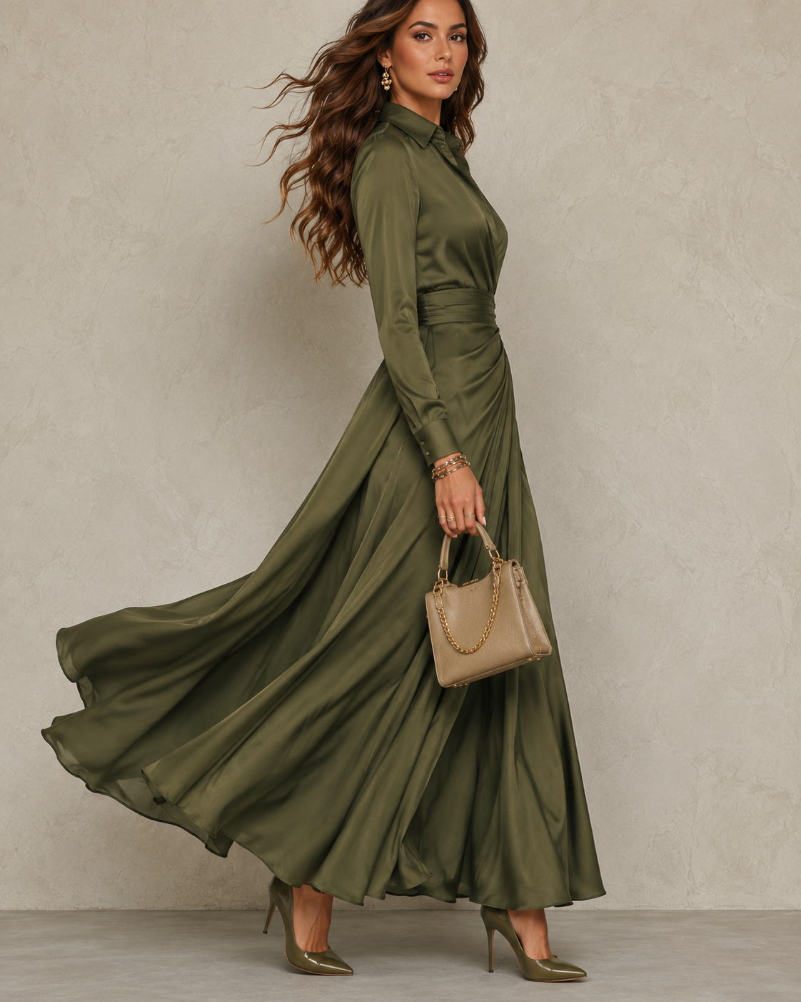 ELVENA™ | Ruched Shirt Midi Dress