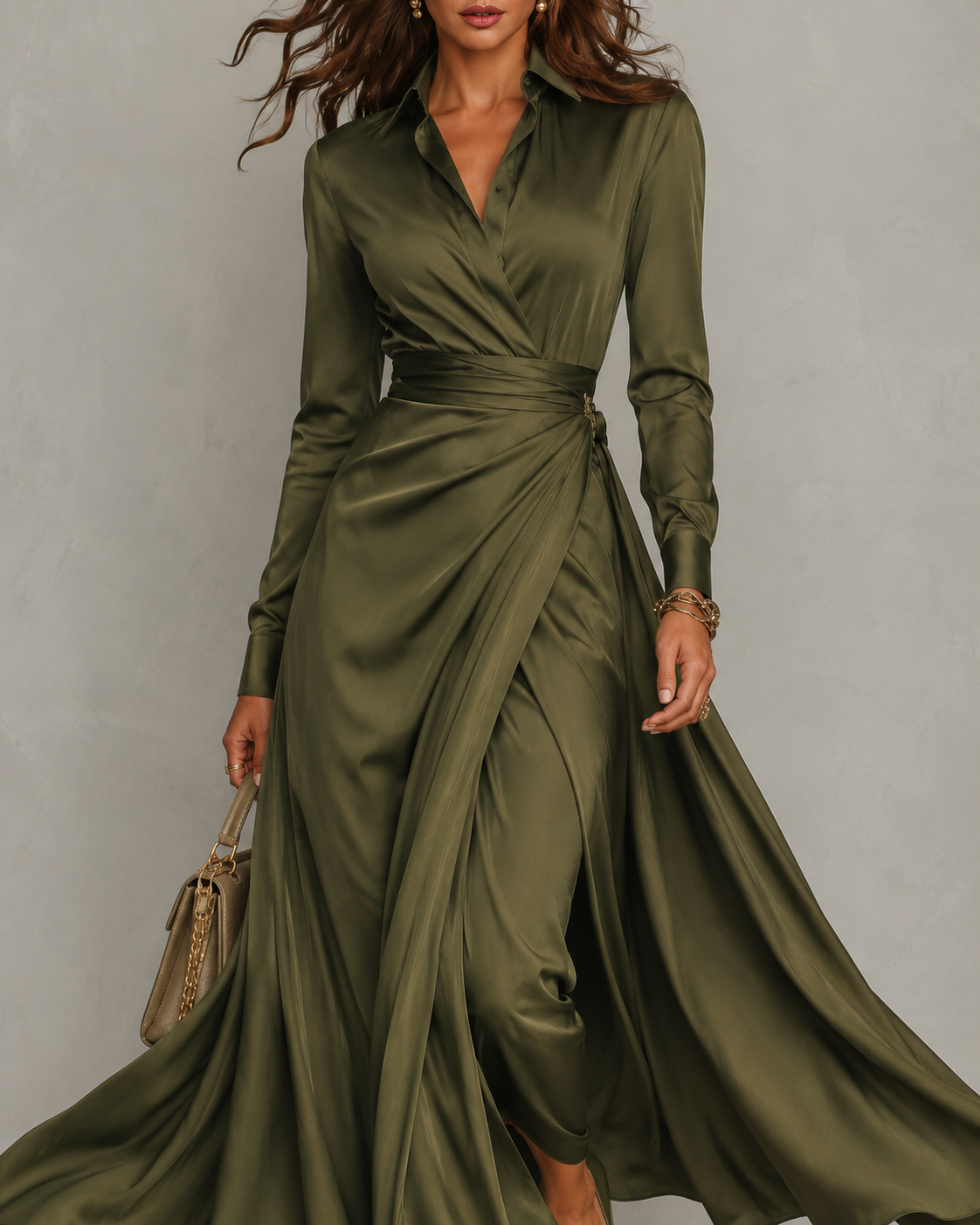 ELVENA™ | Ruched Shirt Midi Dress
