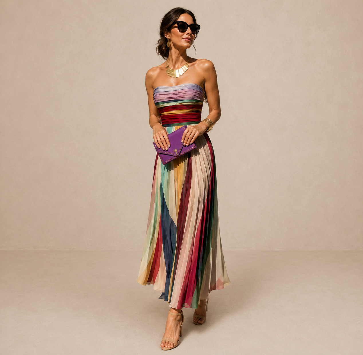 ELVENA™ | Strapless Pleated Maxi Dress