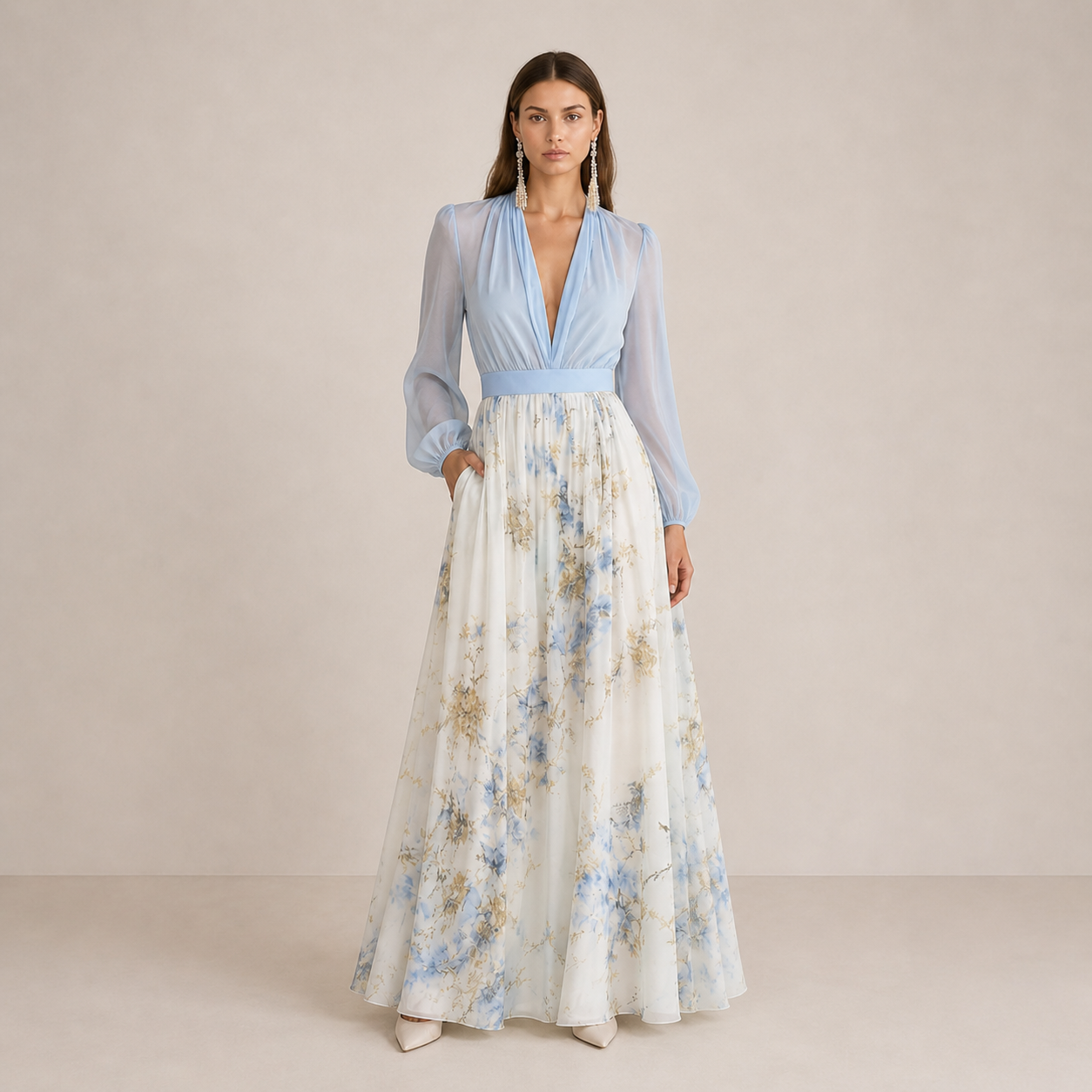 ELVENA™ | Floral Chiffon Maxi Dress