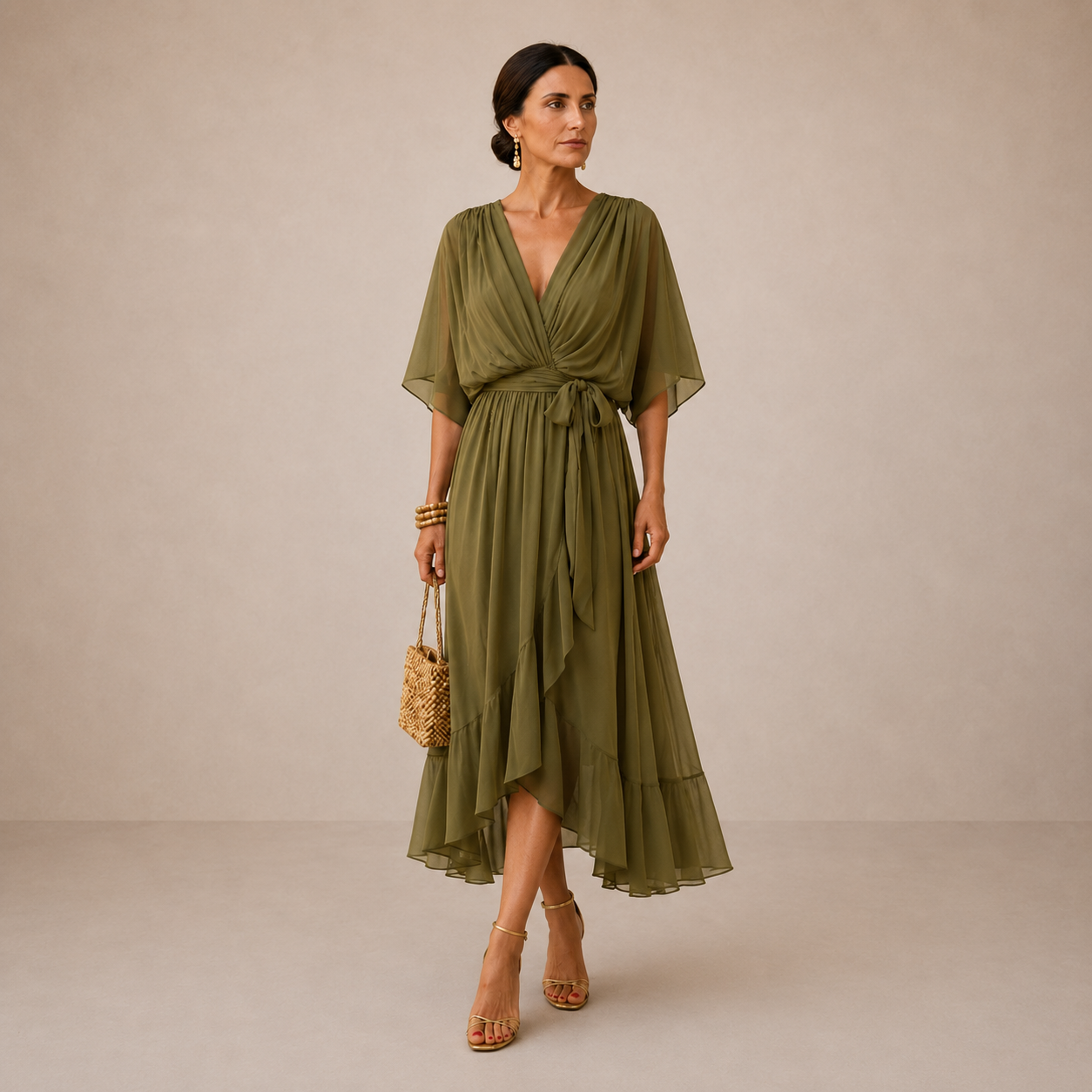 ELVENA™ | V-Neck Midi Dress