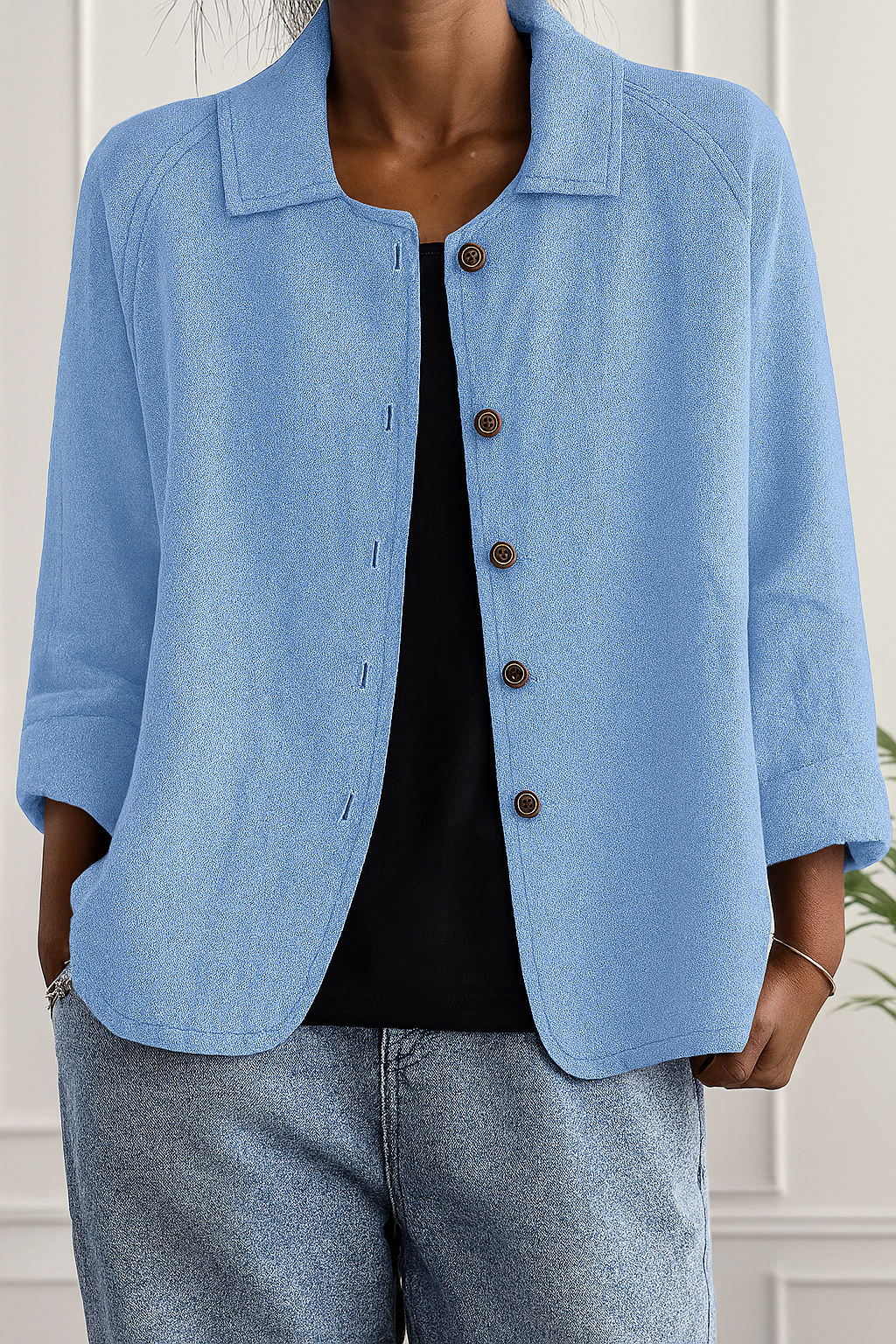 Avelisse | Loose Sky Blue Open Shirt with Curved Hem
