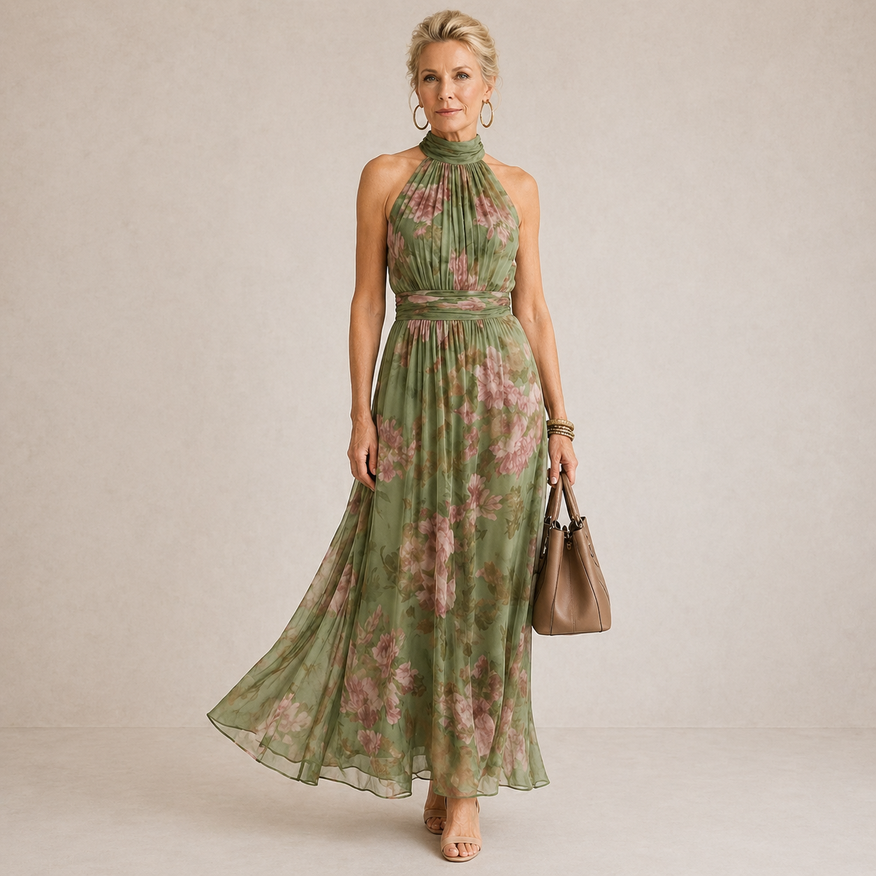 ELVENA™ | Halter Floral Midi Dress