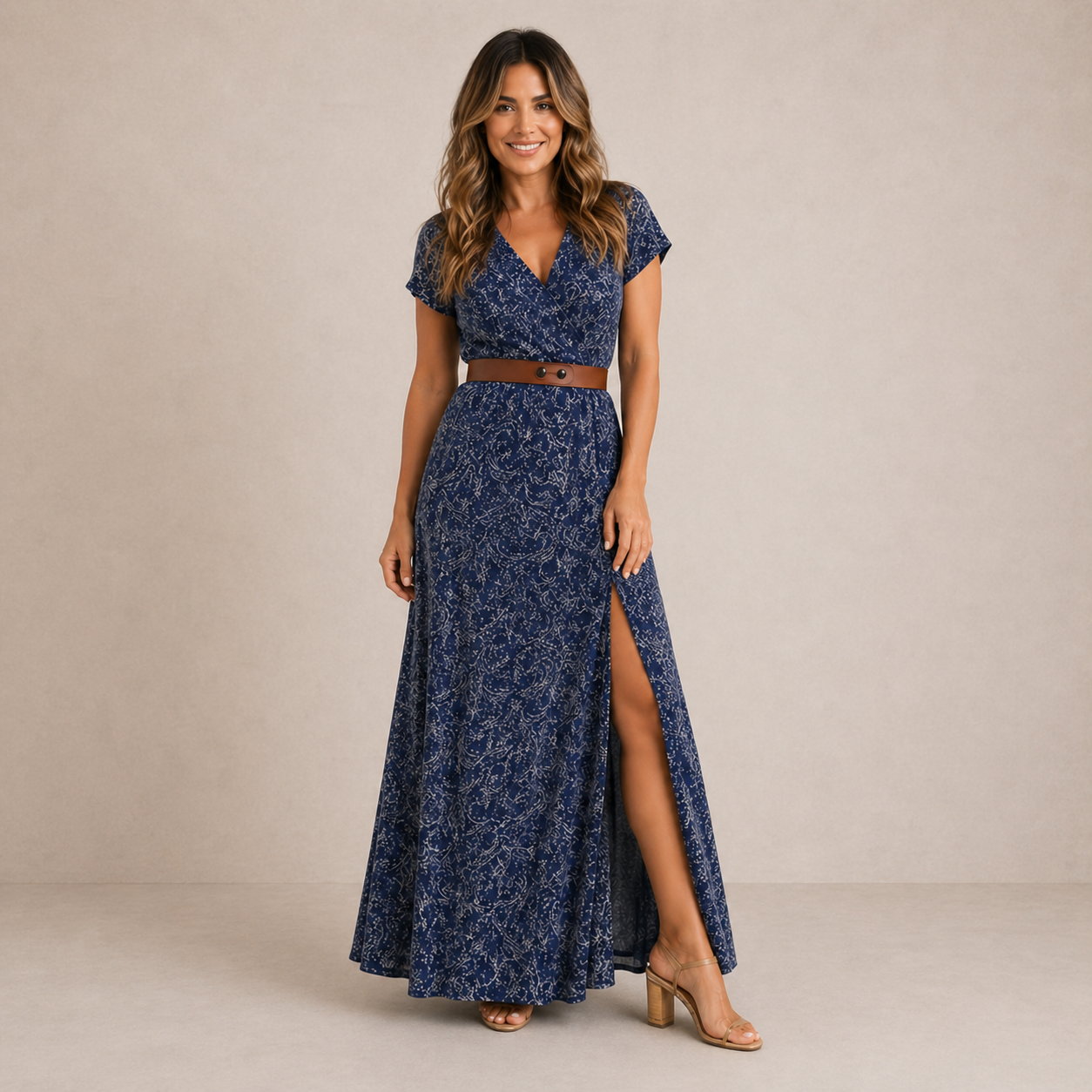 ELVENA™ | Floral Belted Maxi Dress