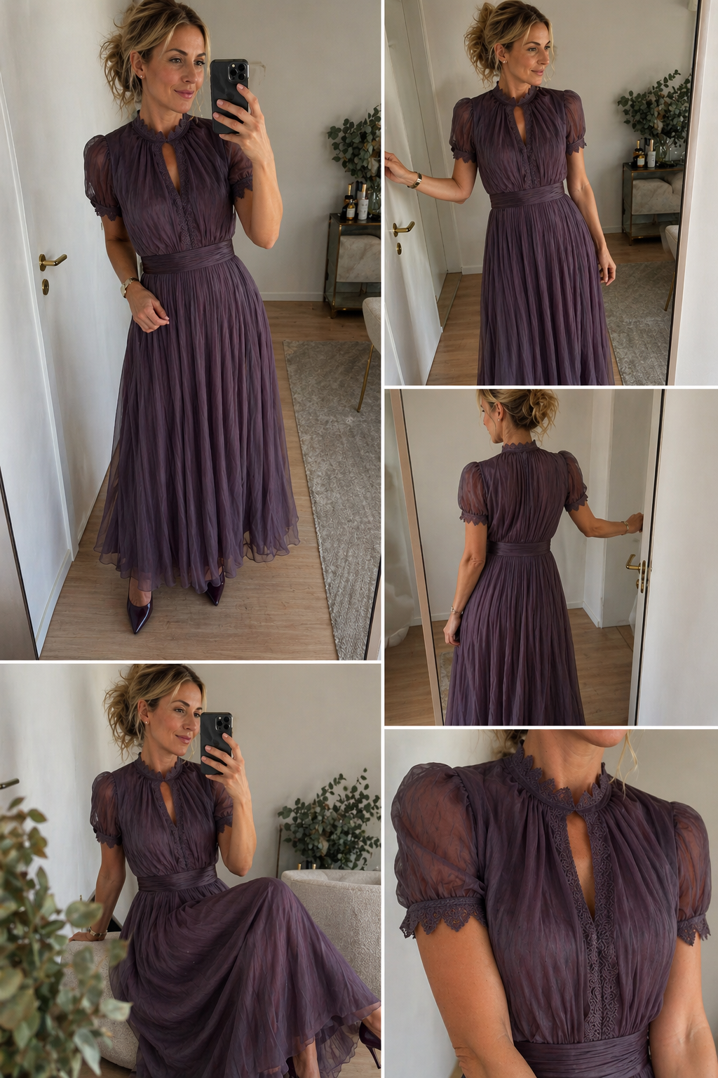 ELVENA™ | Pleated Puff-Sleeve Midi Dress