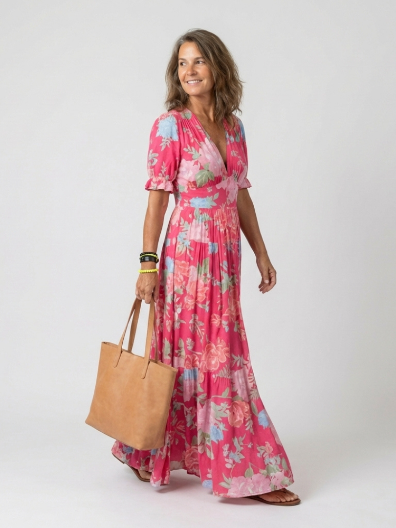 ELVENA™ | Floral V-Neck Maxi Dress