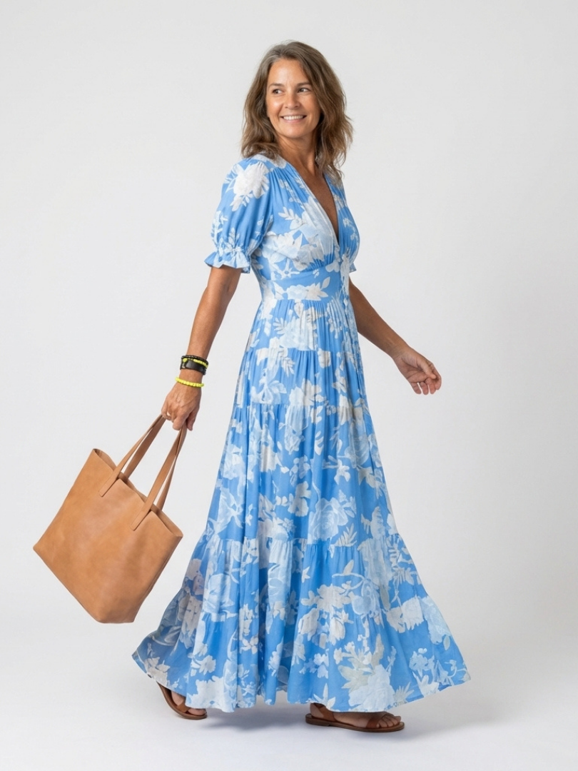 ELVENA™ | Floral V-Neck Maxi Dress