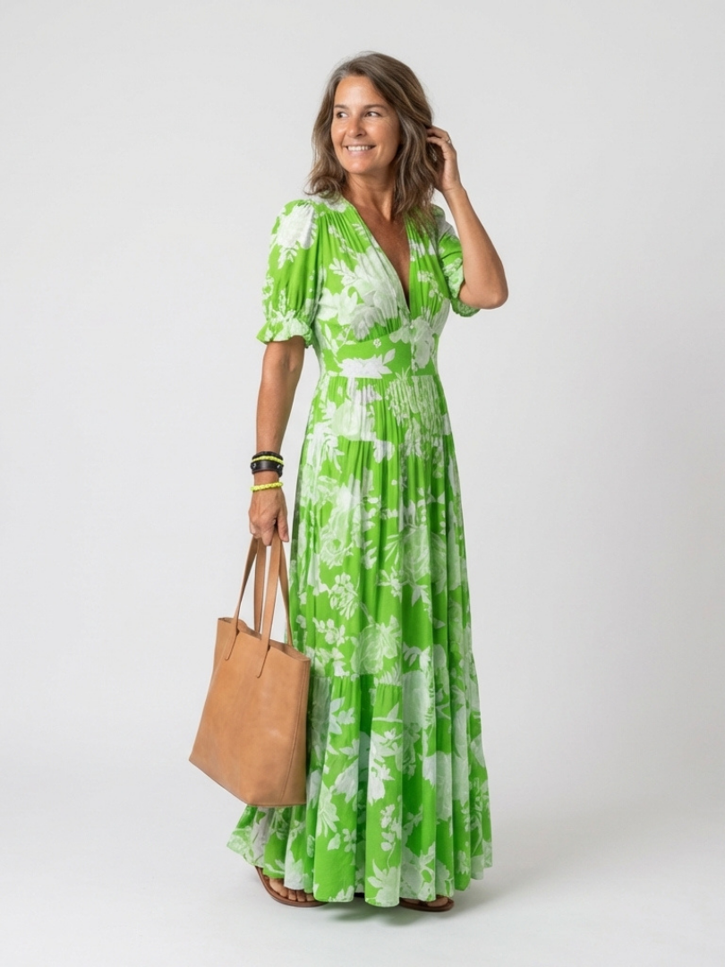 ELVENA™ | Floral V-Neck Maxi Dress