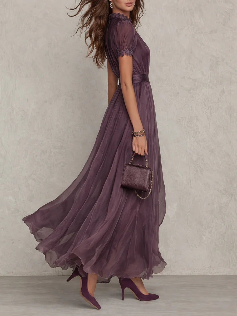 ELVENA™ | Pleated Puff-Sleeve Midi Dress